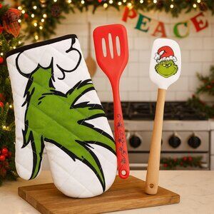 Grinch Christmas Kitchen Set – Oven Mitt & Spatulas, Holiday Baking Tools